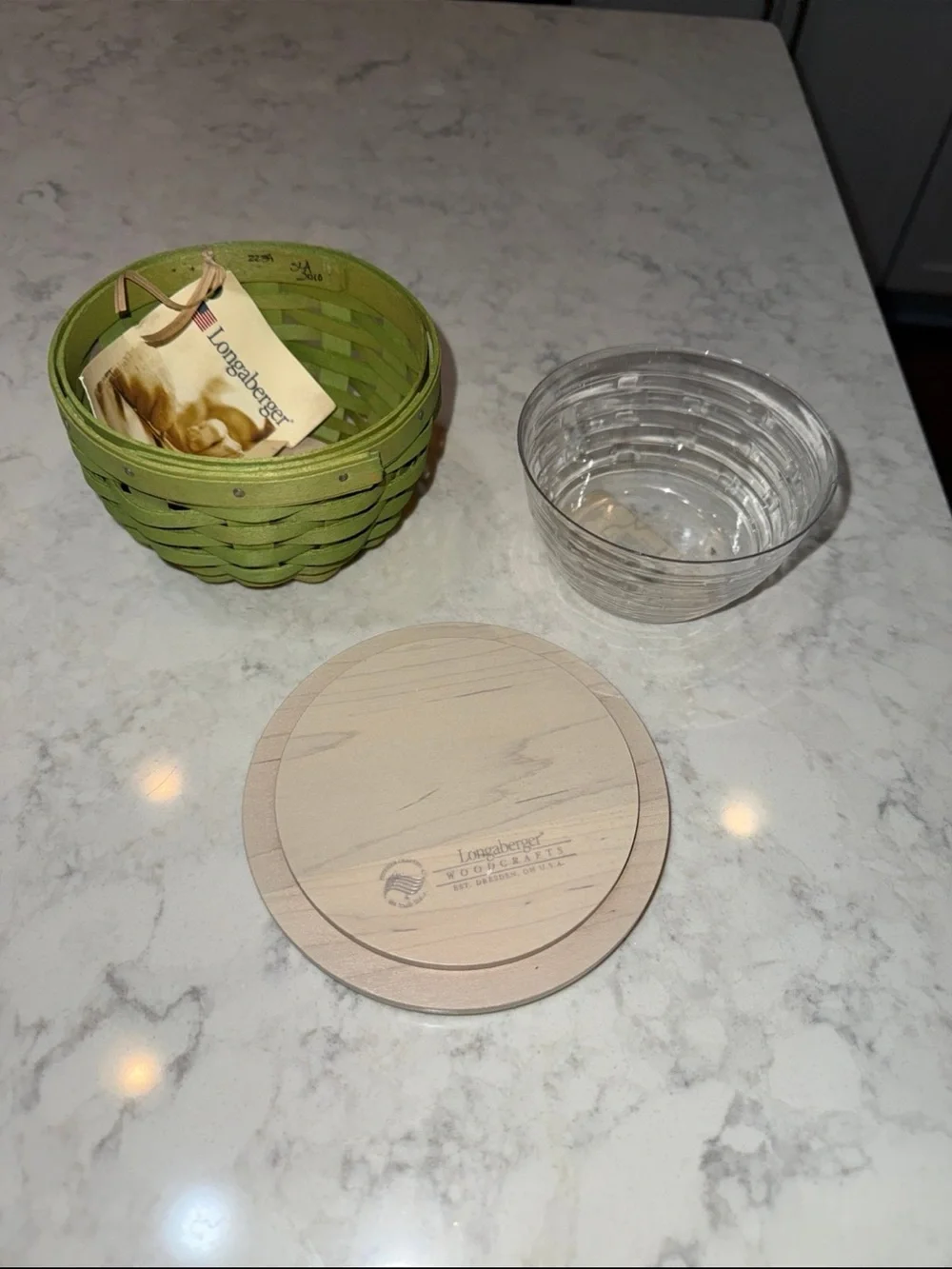 Longaberger 2010 Lime Basket Wood Lid Plastic Protector Handwoven Cottagecore